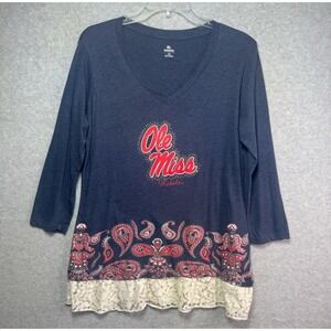 Ole Miss Rebels Womens Top Boutique Rhinestones Paisley Laces Tunic Shirt